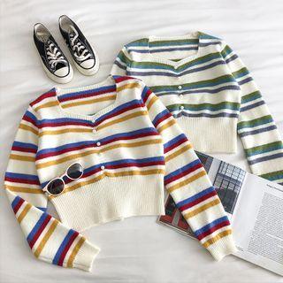 Color-block Striped Square-neck Long-sleeve Sweater