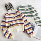 Color-block Striped Square-neck Long-sleeve Sweater