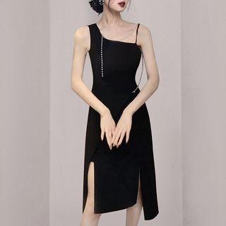 Sleeveless Chained Irregular Midi Sheath Dress