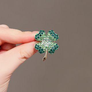 Clover Rhinestone Alloy Brooch Gradient Green - One Size