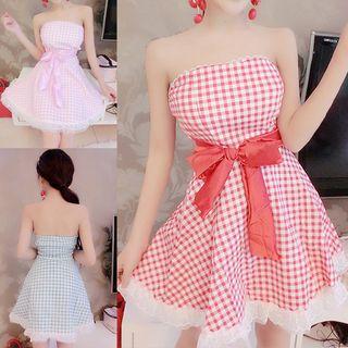 Gingham Strapless A-line Dress