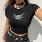 Rhinestone Heart Cropped T-shirt