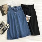 Plain High-waist Lace-up Denim A-line Skirt