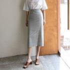 Slit-front Long Plaid Pencil Skirt