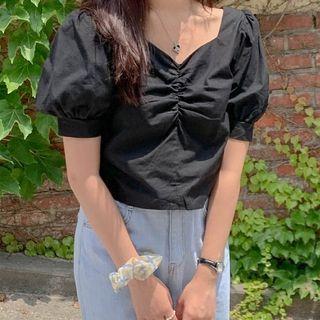 Short-sleeve Plain Top Black - One Size