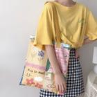 Printed Canvas Tote Bag Yellow & Blue & Pink & Green - One Size