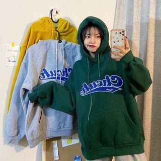 Long-sleeve Lettering Embroidered Hoodie