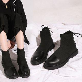 Lace-up Panel Knit Panel Short Boots