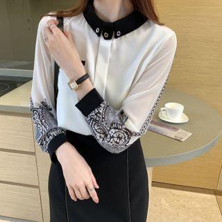 Long-sleeve Pattern Panel Blouse