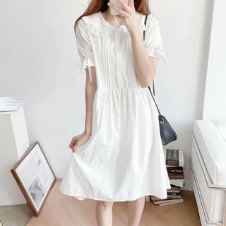 Lace-up Short Sleeve Peter Pan Collar A-line Dress