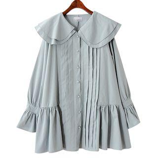 Long-sleeve Frill-trim Mini Dress