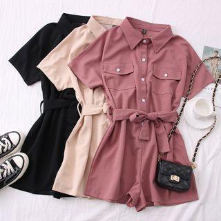 Short-sleeve Wide Playsuit Wuth Sash
