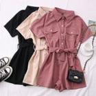 Short-sleeve Wide Playsuit Wuth Sash