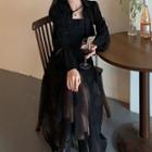 Strappy Sheer Panel Midi A-line Dress / Blouse