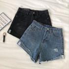 Distressed Roll-up High-waist Shorts