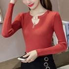 Long-sleeve Cut Out Embellished Knit Top