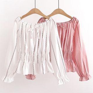 Striped Bell-sleeve Peplum Blouse