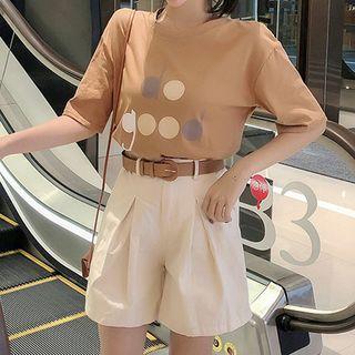 Set: Print Short-sleeve T-shirt + High Waist Shorts