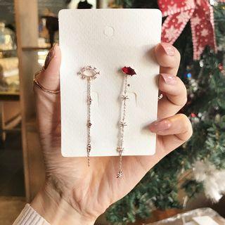 925 Sterling Silver Asymmetric Rhinestone Drop Earring As Shown In Figure - One Size