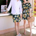 Couple Matching Floral Elbow-sleeve A-line Dress / Swim Shorts
