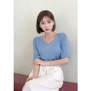 V-neck Basic T-shirt In Colors