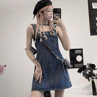 Washed Denim Mini Jumper Dress Denim Blue - One Size