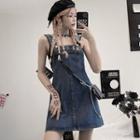 Washed Denim Mini Jumper Dress Denim Blue - One Size