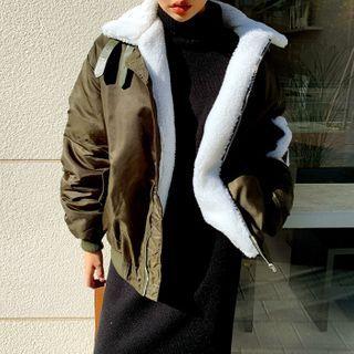 Buckled-neck Fleece Lined Jacket