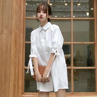 Tie-cuff Elbow-sleeve Shirt