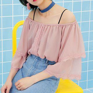 Chiffon Off Shoulder Elbow Sleeve Blouse