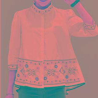 3/4-sleeve Embroidered Button-up Top