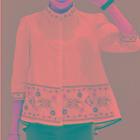 3/4-sleeve Embroidered Button-up Top