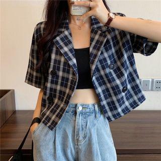 Short-sleeve Plaid Notch Lapel Jacket