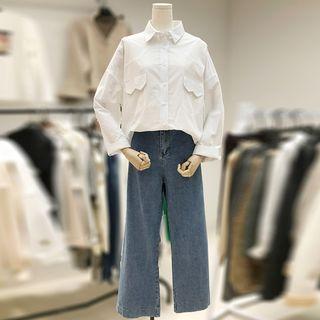 Set: Plain Shirt + Wide Leg Jeans