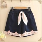 Cat Embroidered Ear-accent Shorts