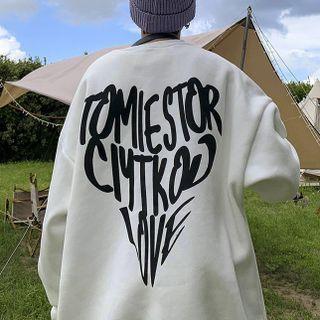 Lettering Heart Print Oversized Sweatshirt
