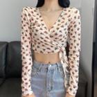 Long-sleeve Flower Print T-shirt Red & Almond - One Size