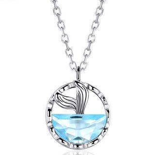 Rhinestone Mermaid Tail Pendant Necklace Blue - One Size