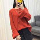 Long-sleeve Lace-up Neck Sweater