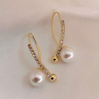 Faux Pearl & Rhinestone Hoop Earring 1 Pair - As Shown In Figure - One Size