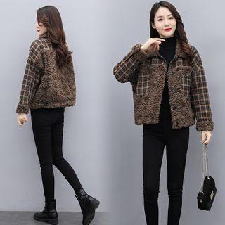 Fleece Panel Plaid Cropped Jacket