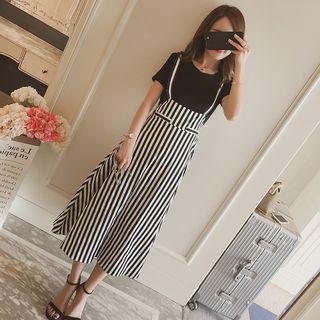 Set: Short-sleeve Top + Stripe Jumper Dress