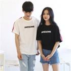 Couple Piped Letter-print T-shirt