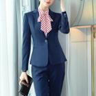Slim-fit Single-button Blazer/ Pencil Skirt/ Cropped Dress Pants/ Set