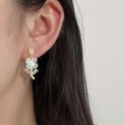 Flower Faux Pearl Alloy Dangle Earring 1 Pair - S925 Silver Stud - White & Green - One Size