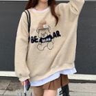 Bear Embroidered Fleece Sweatshirt Almond - One Size