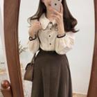 Long-sleeve Blouse / Sweater Vest / Midi A-line Skirt / Set