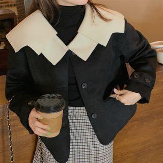 Cropped Contrast Collar Button Jacket Black - One Size