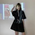 Elbow-sleeve Half-zip A-line Dress