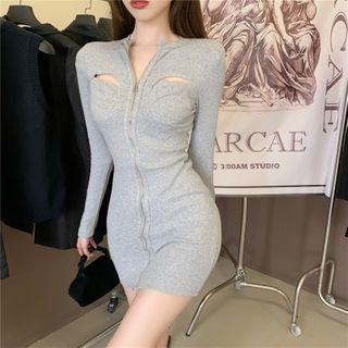 Long-sleeve Zipped Mini Bodycon Dress